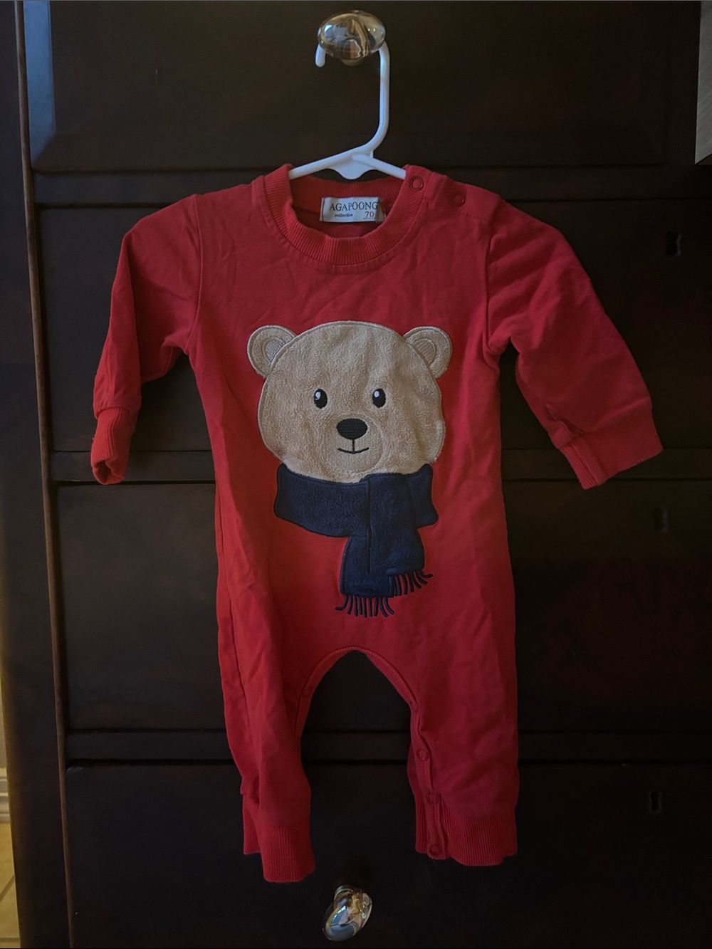 Red Bear Appliqué Baby One-Piece Bodysuit by Ragdoll